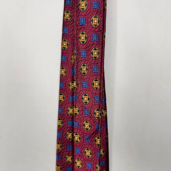 Vtg Beau Brummel SOHO Men’s Neck Tie 3 ½” Maroon Blue Gold Geometric 100% Silk - Picture 7 of 11